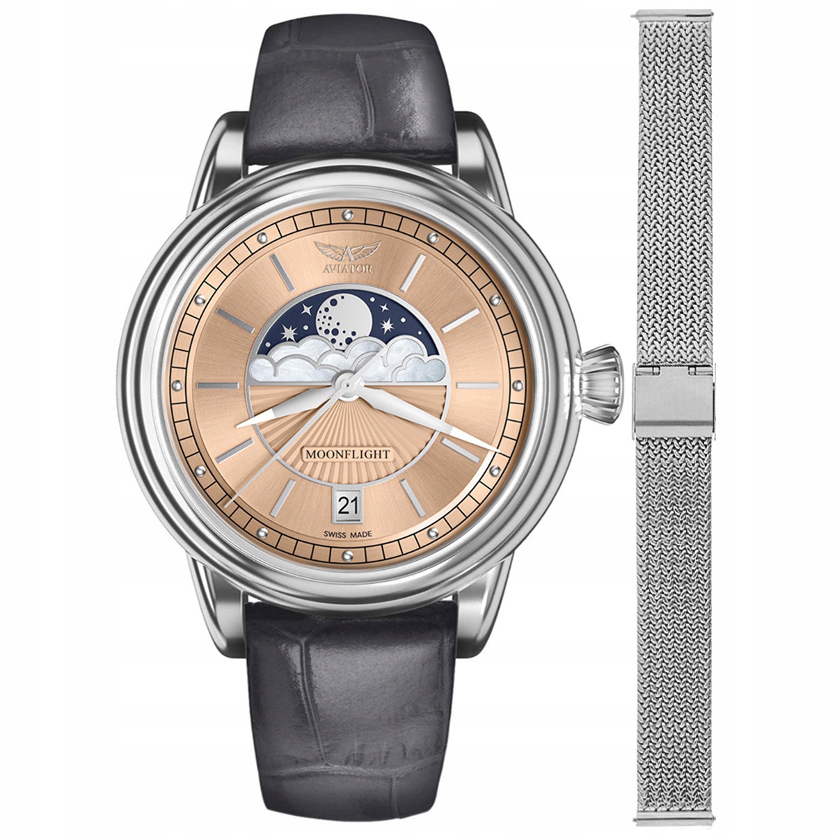 Dámské hodinky Aviator V.1.33.0.259.4.GM-SET stříbrné