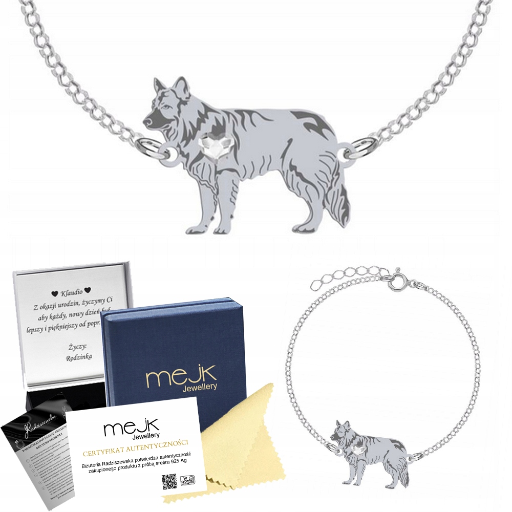 Stříbrný náramek se psem Staroněmecký ovčák 925 Řetízek Gravírování