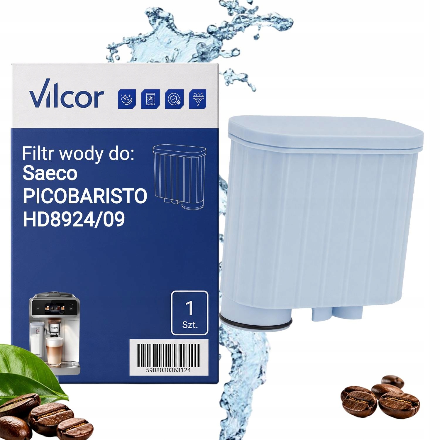 Filtr Do Ekspresu Saeco Picobaristo HD8924/09 Ciśnieniowy, Wydajny, Wody