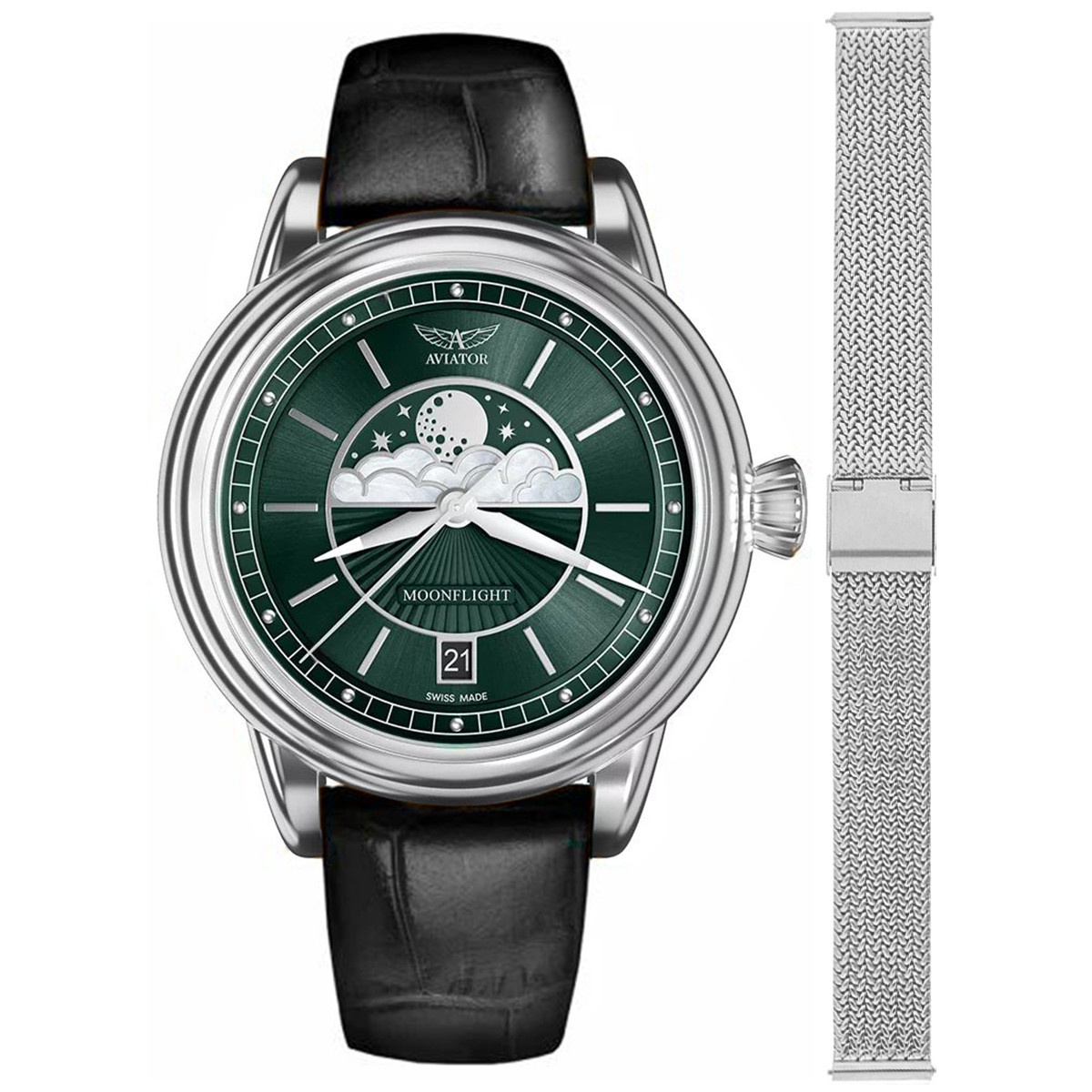 Dámské hodinky Aviator V.1.33.0.262.4BM-SET stříbrné