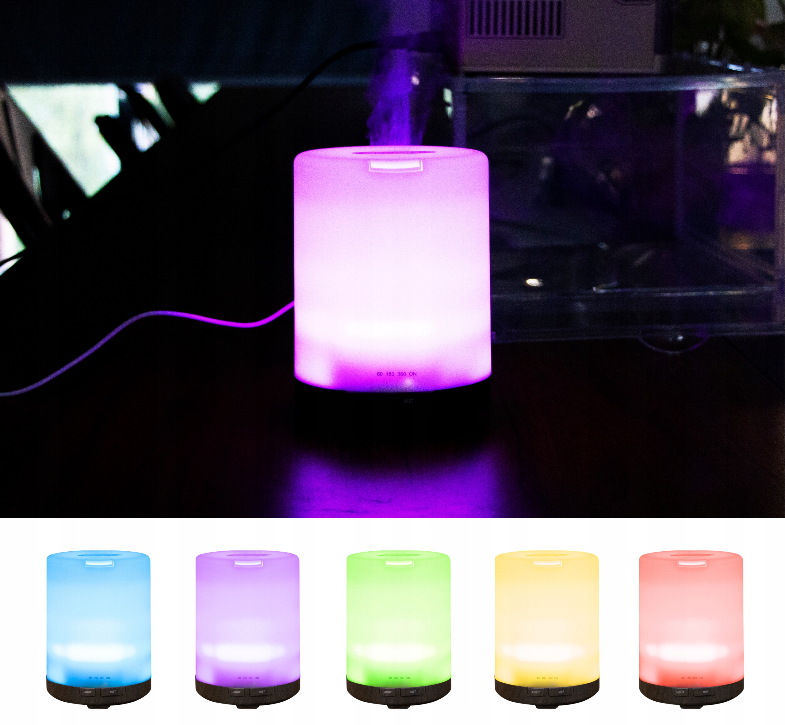 NAWILŻACZ POWIETRZA DYFUZOR AROMATERAPIA LED Marka Aga