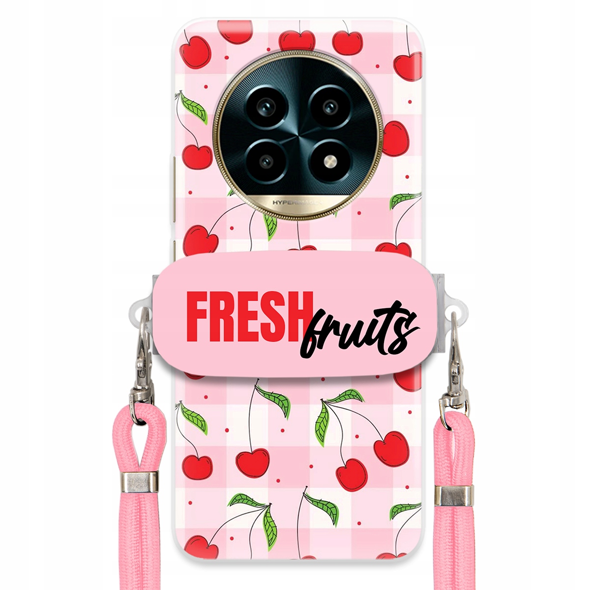 Puzdro pre Realme 13 Pro 5G Case Držiak šnúrok Ružový Fresh Fruits Mriežka
