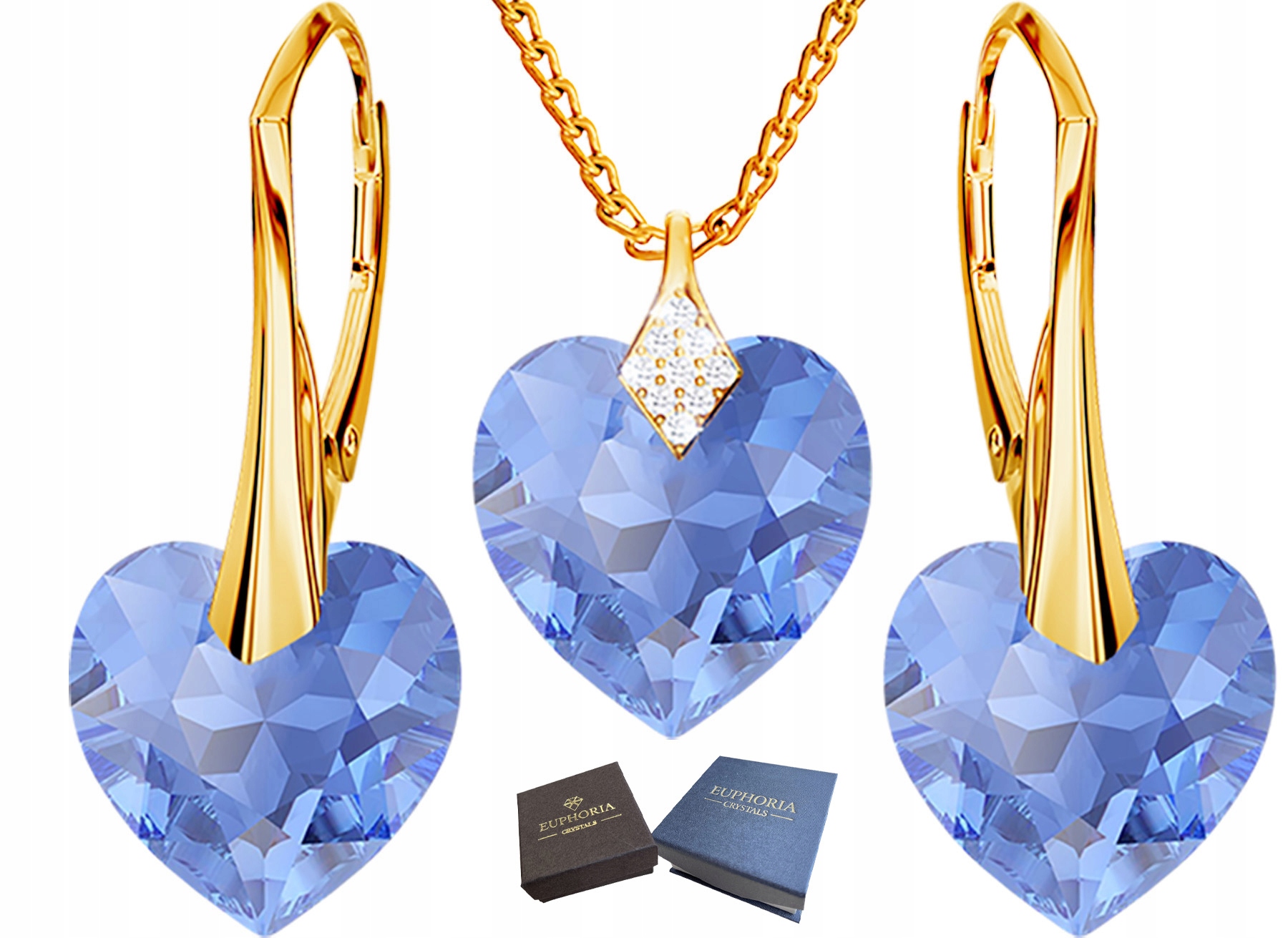 Zlaté Náušnice Přívěsek Přívěsek Srdce Stříbro 925 Komplet Pro maminku Dárek