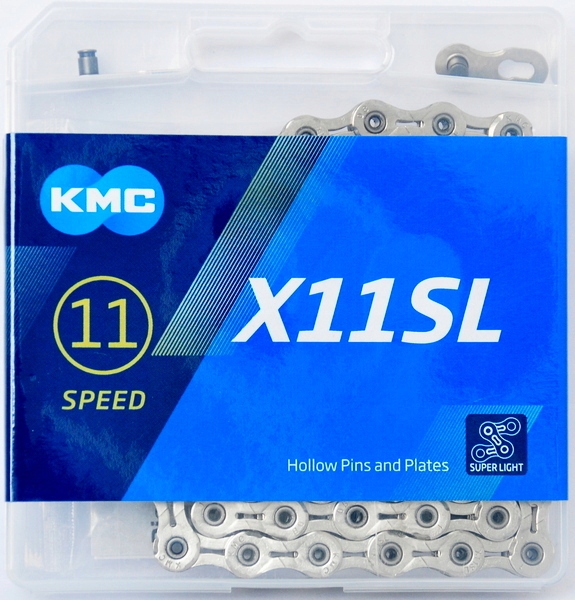 Łańcuch Kmc X11SL 11 rzędowy srebrny 118 ogniw w pudełku ze spinką (box)