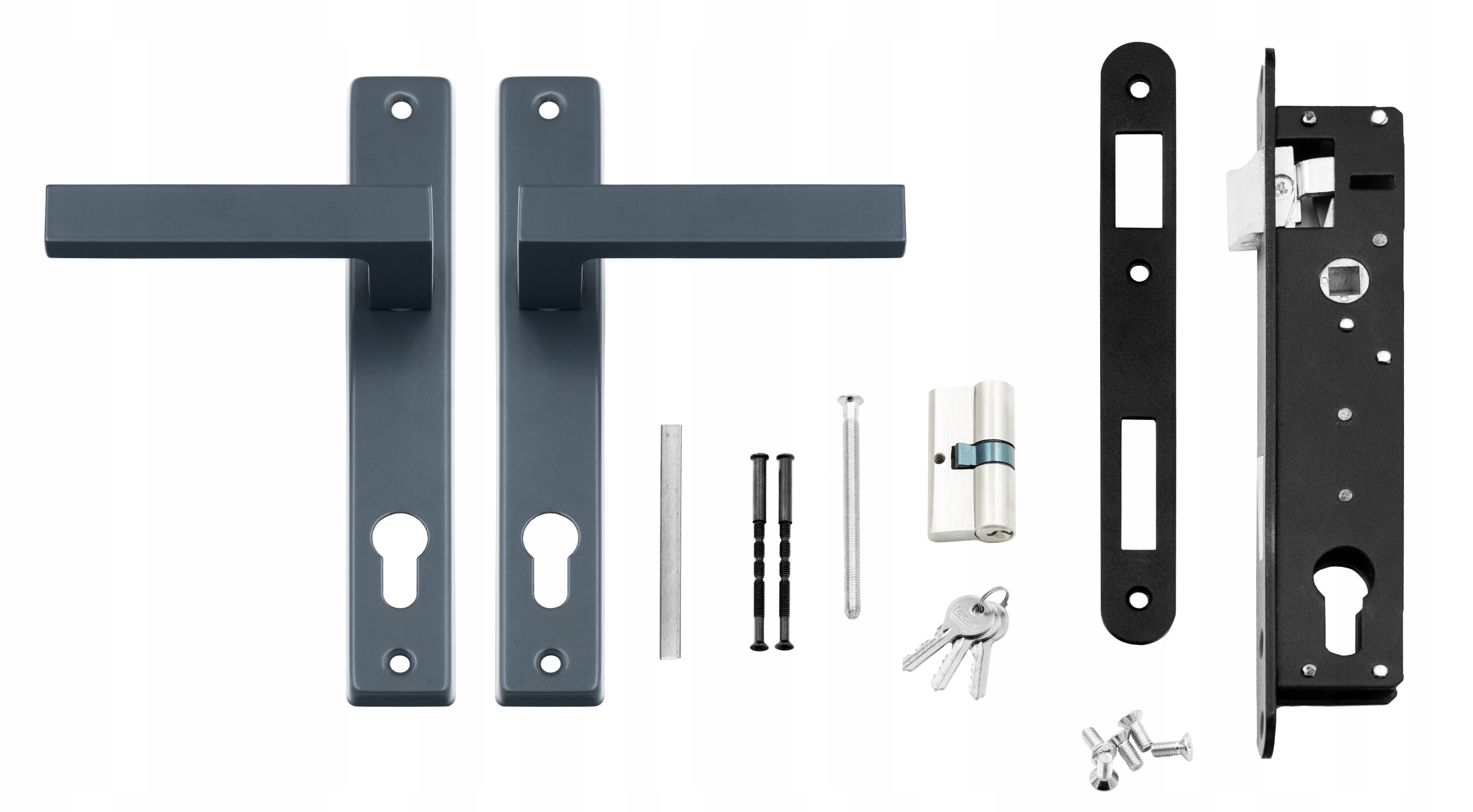 ZESTAW KOMPLET DO FURTKI ZAMEK KLAMKA WKŁADKA GRAFIT