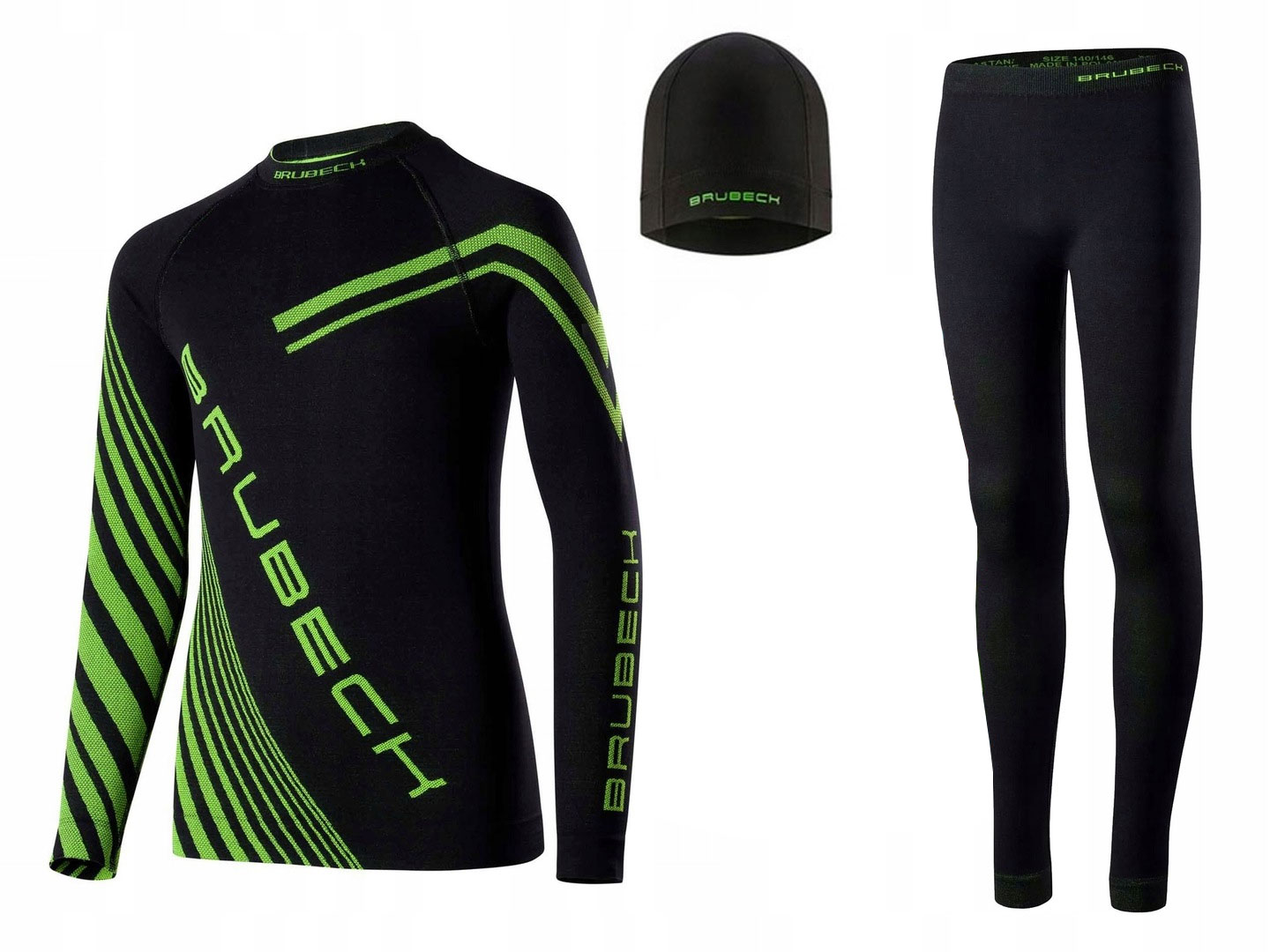 Komplet termoaktywny piłkarski z czapką Brubeck Dry Junior neon 152/158