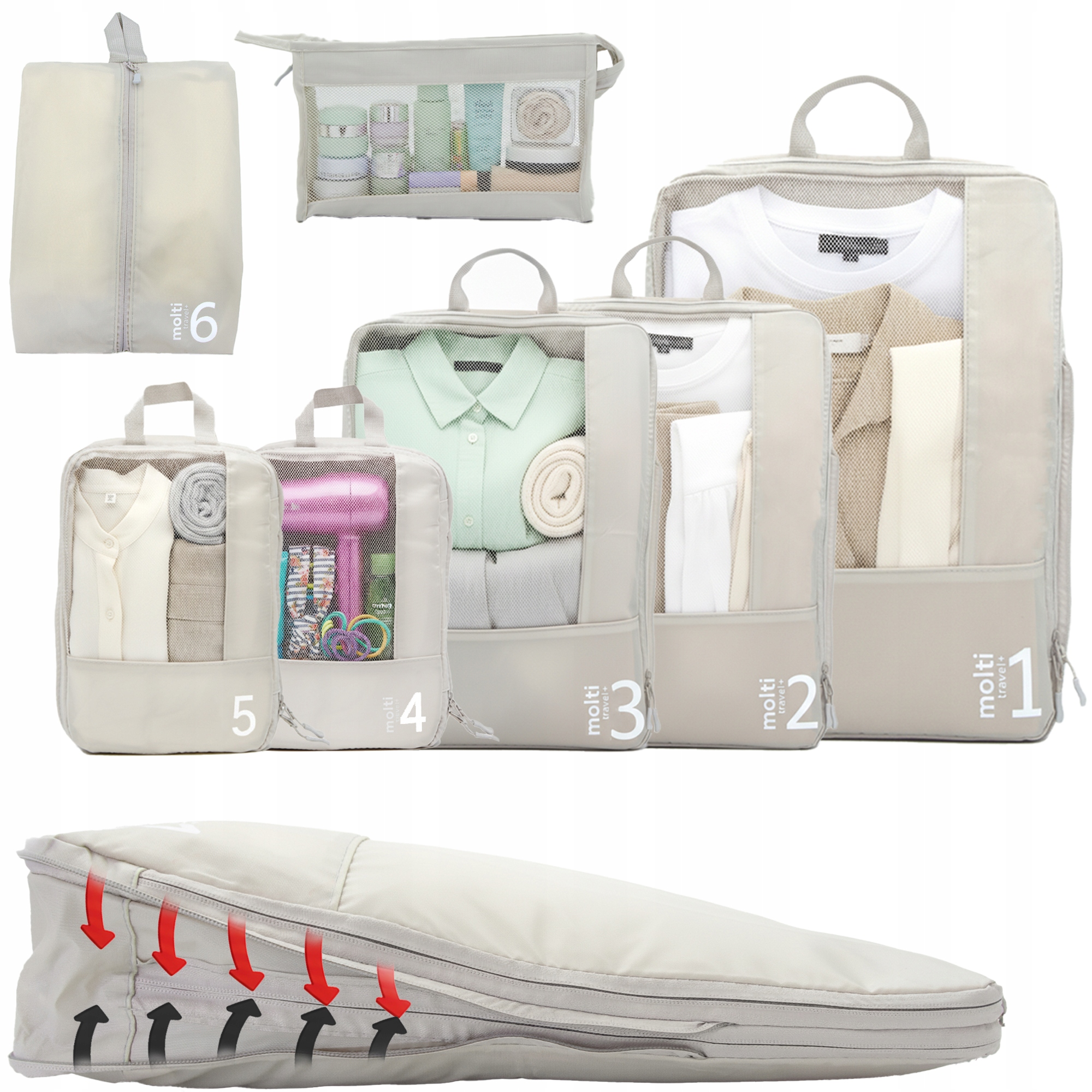 Kompresyjny Organizer podróżny do pakowania walizki torby ubrań Zestaw 7w1