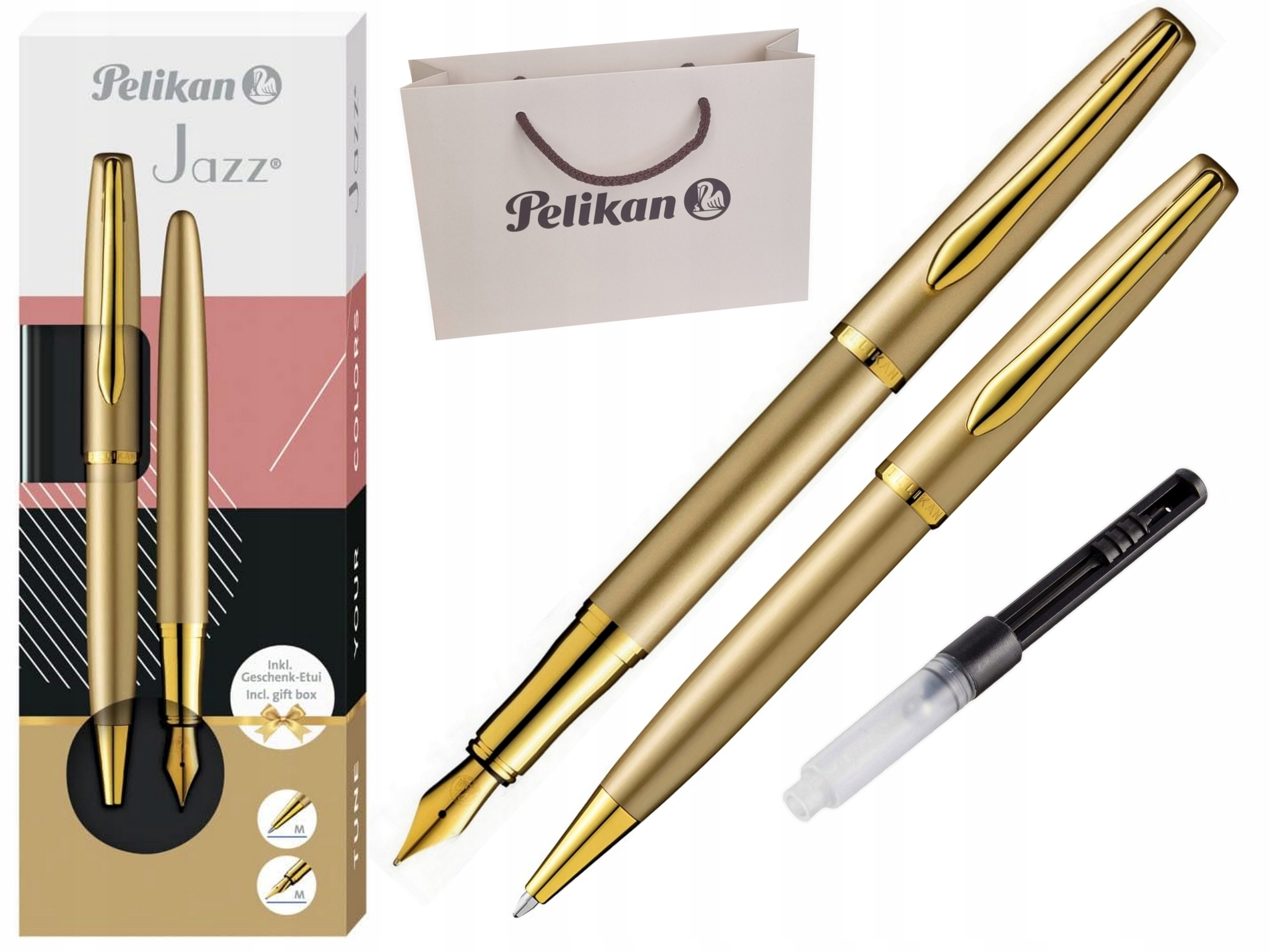 Pióro Wieczne Długopis Jazz Noble Gold Pelikan Tłoczek Torebka