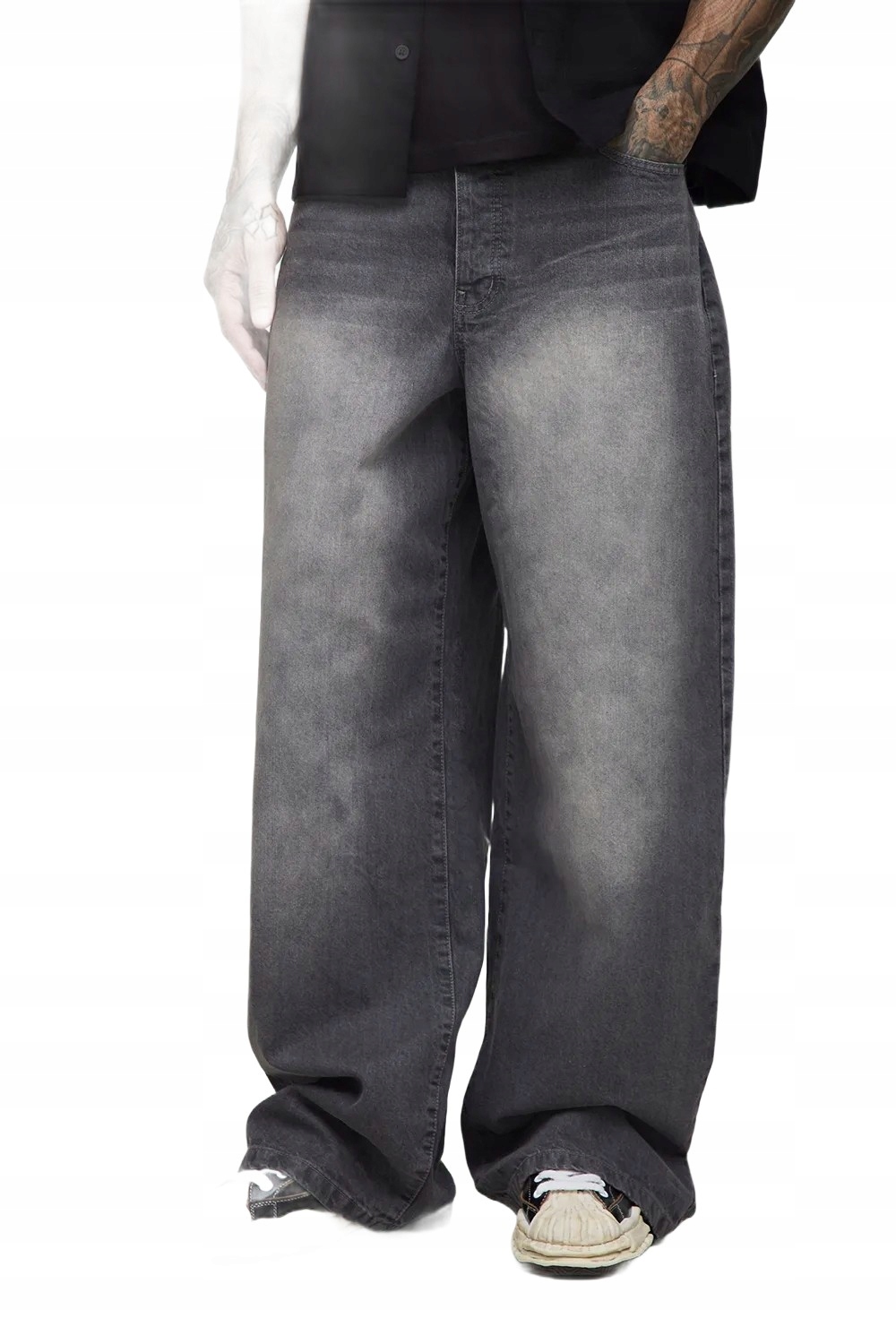 Boohooman Šedé Pánské Volné Džíny S Oděrkami, Dlouhé, 36 Z3A