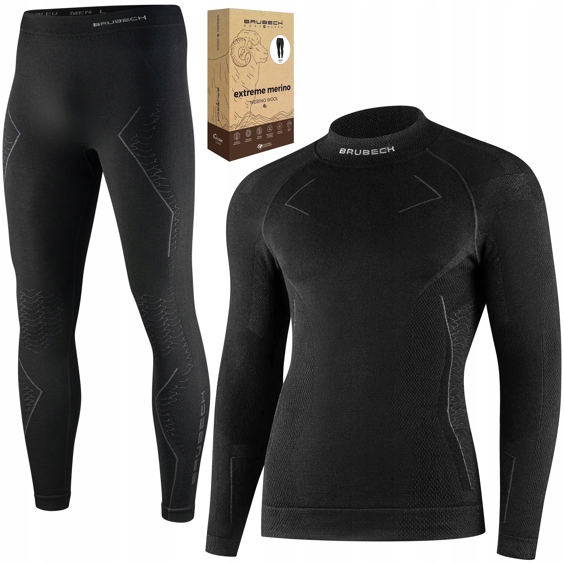 Vlněné Spodní Prádlo Brubeck Merino Pánský termoaktivní komplet Trekking M