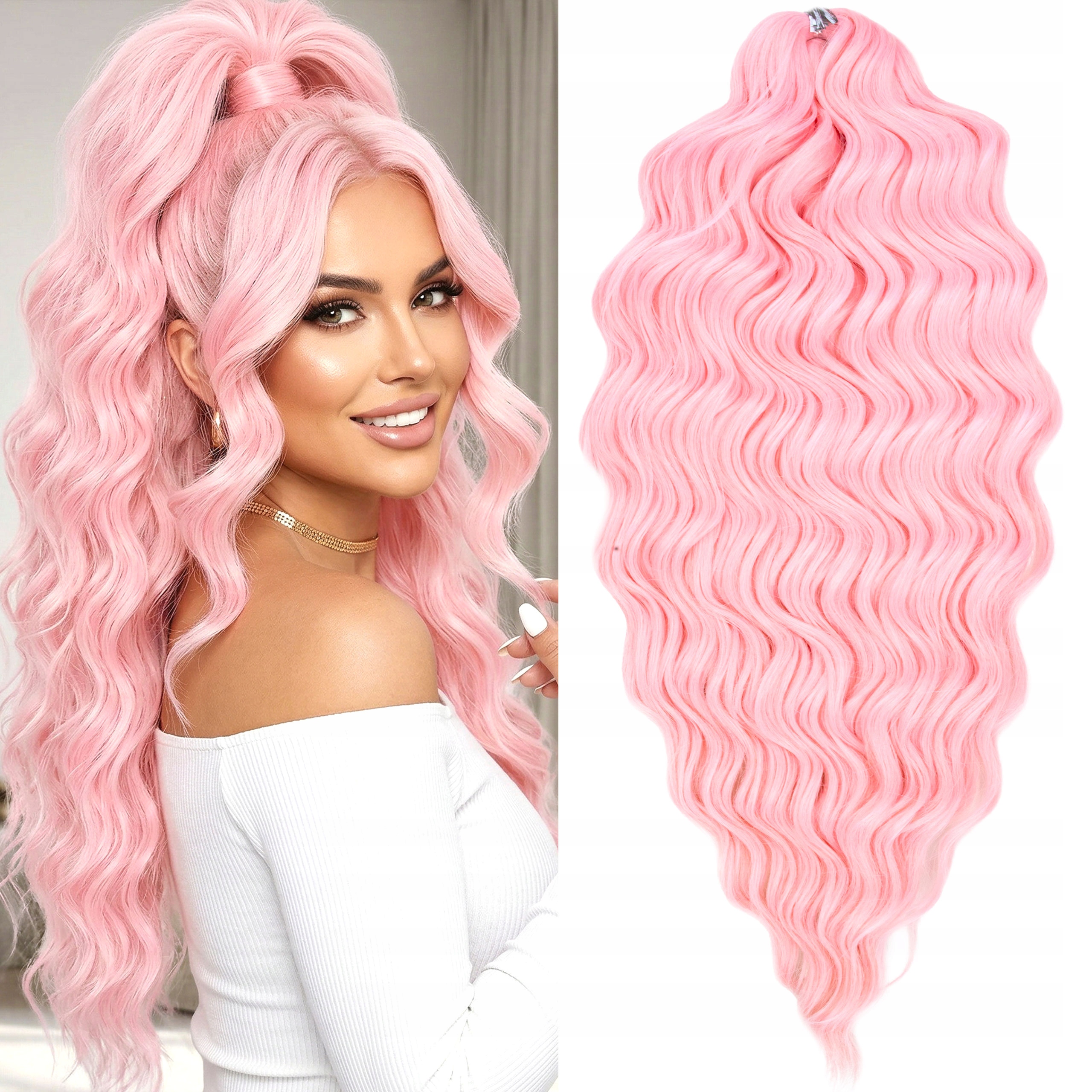 Włosy syntetyczne sztuczne fala do czesania Afroloki Anna różowe 50cm 300g