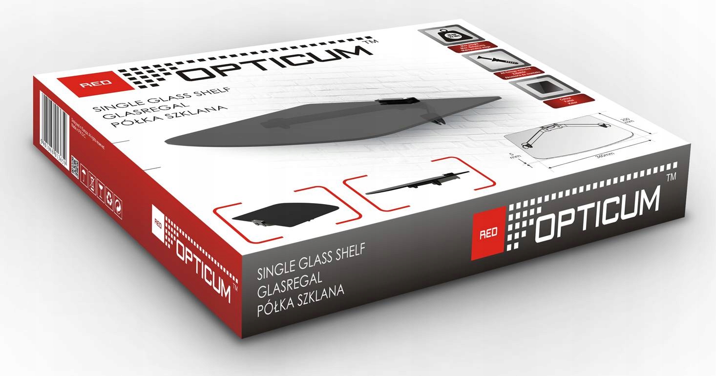 PÓŁKA SZKLANA ŚCIENNA pod tuner RTV DVD pojedyncza