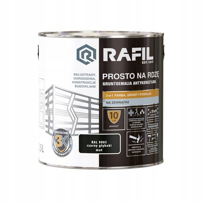Rafil Na Rdzę 2,5L Czarny RAL9005 Mat farba szybkoschnąca antykorozyjna