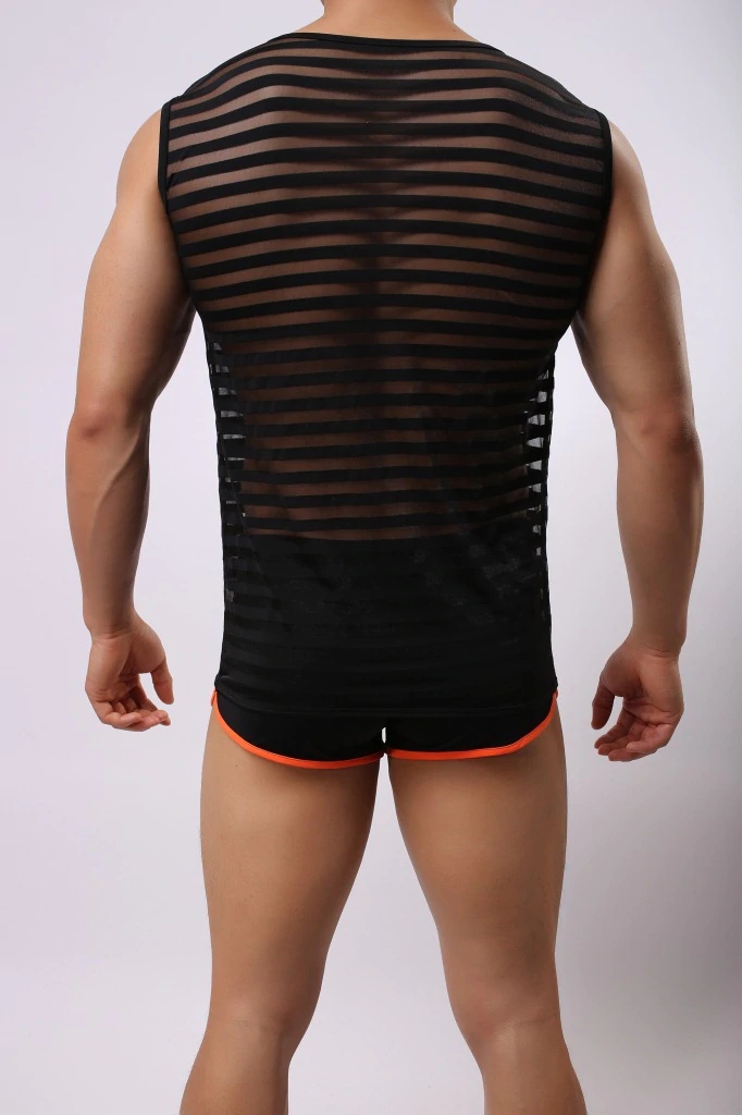 B210 Męska przeźroczysta koszulka w paski - XL Rozmiar XL