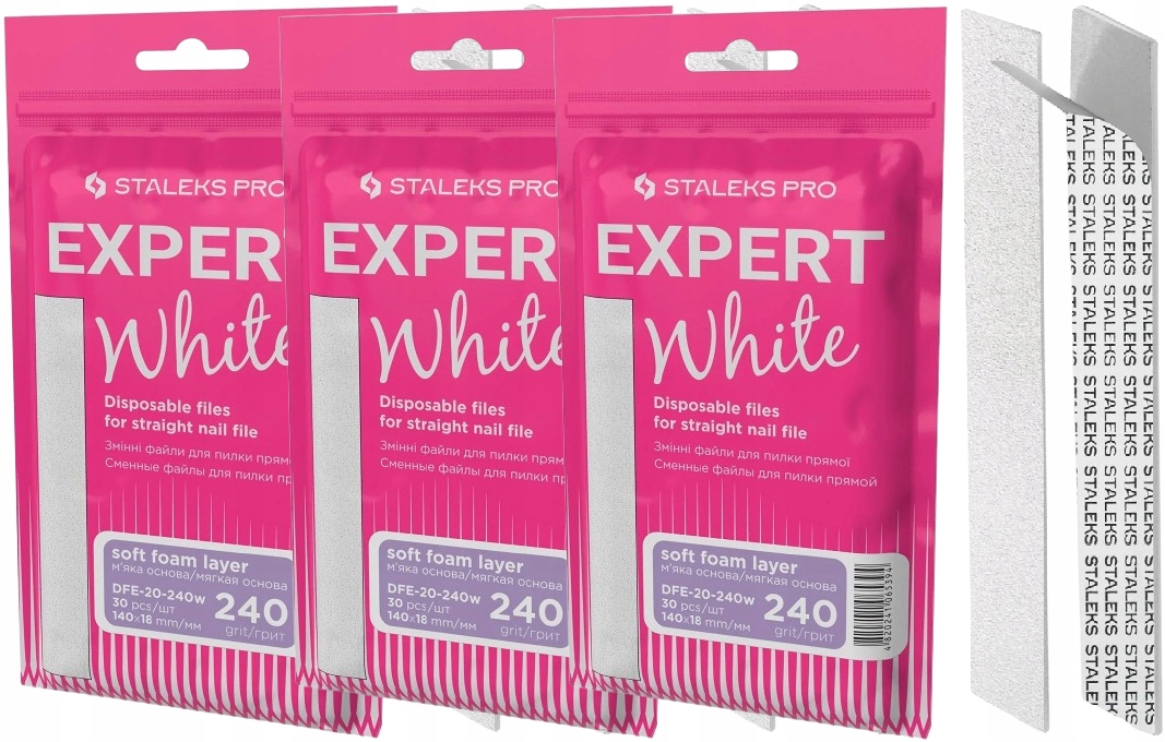 3 x Staleks Bílé pilníky na měkké bázi pro rovný pilník 20 240 Grit