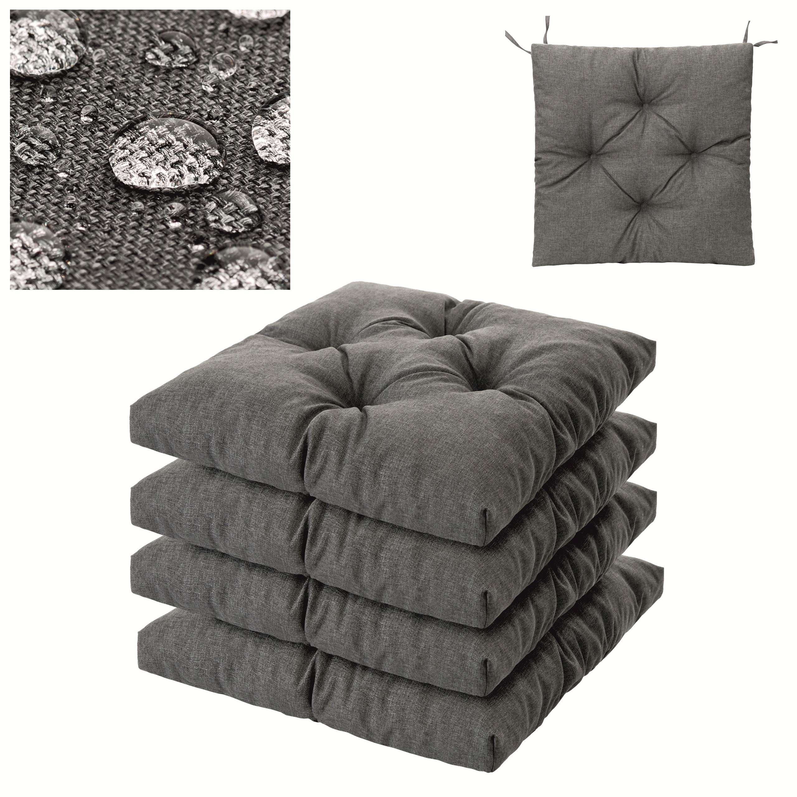 Polštáře na zahradní židle 45 x 45 cm Set 4 Ks Vodotěsné, vázané
