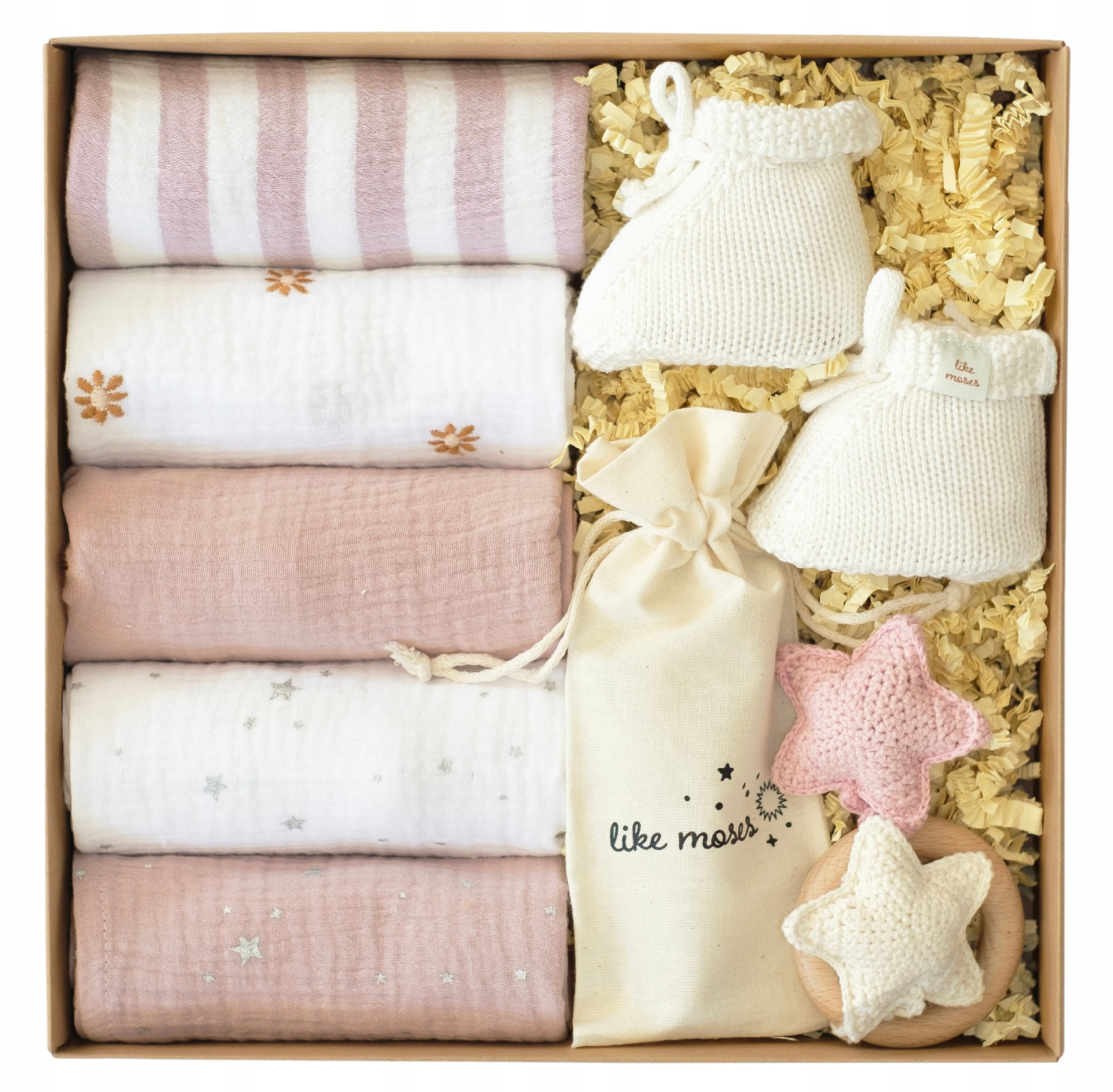 PREZENT BABY SHOWER BOX CHRZEST DLA NOWORODKA WYPRAWKA PIELUSZKI GRZECHOTKA
