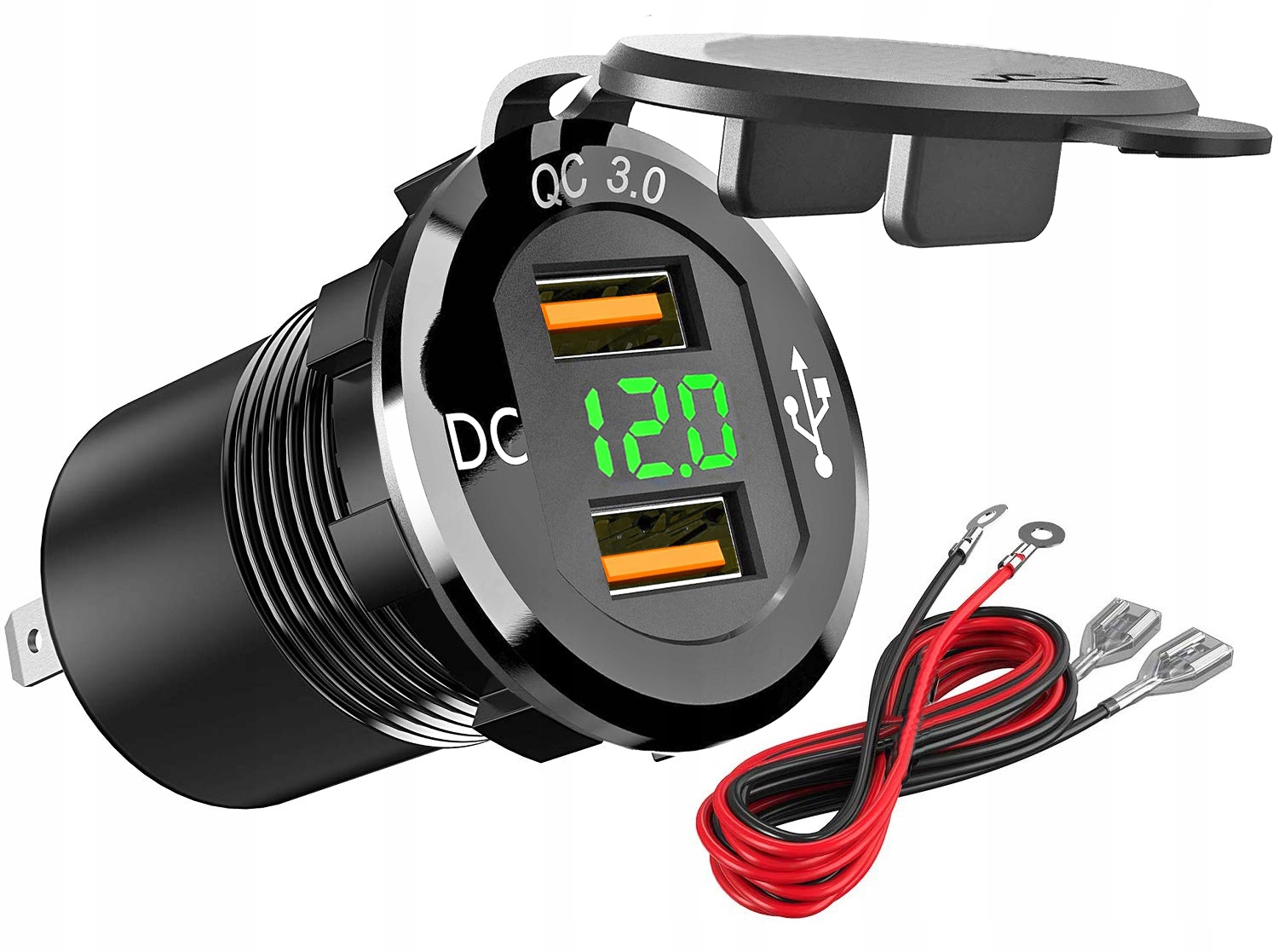 Ładowarka Qc 3A Quick Charge Usb 2 Porty Gniazdo Woltomierz Zielony