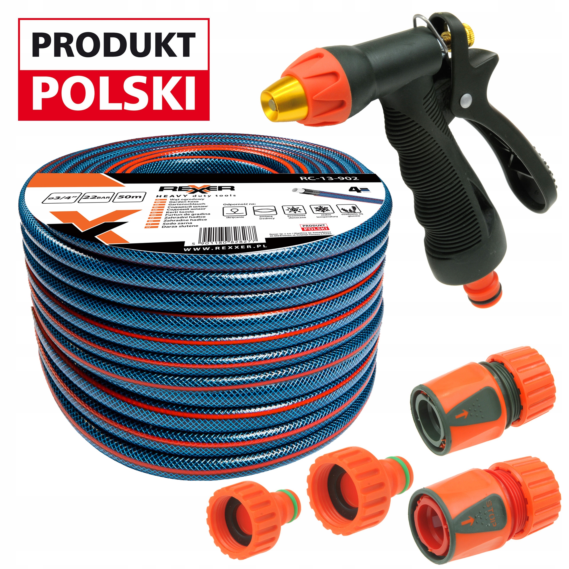 

Wąż Ogrodowy 4-warstwowy 3/4 50m Złączki Pistolet