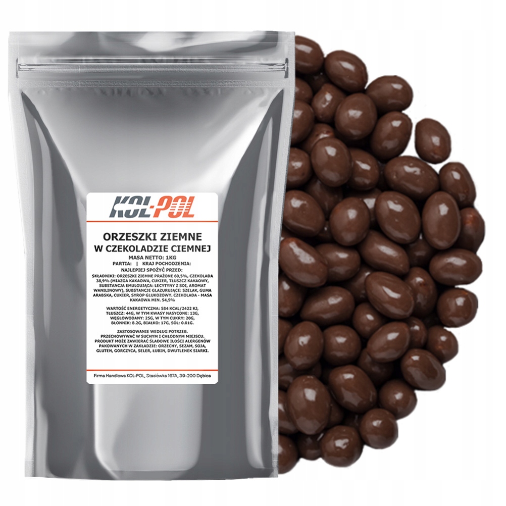 Orzeszki Ziemne w Czekoladzie Gorzkiej 1kg Prażone orzechy jakość Kol-Pol