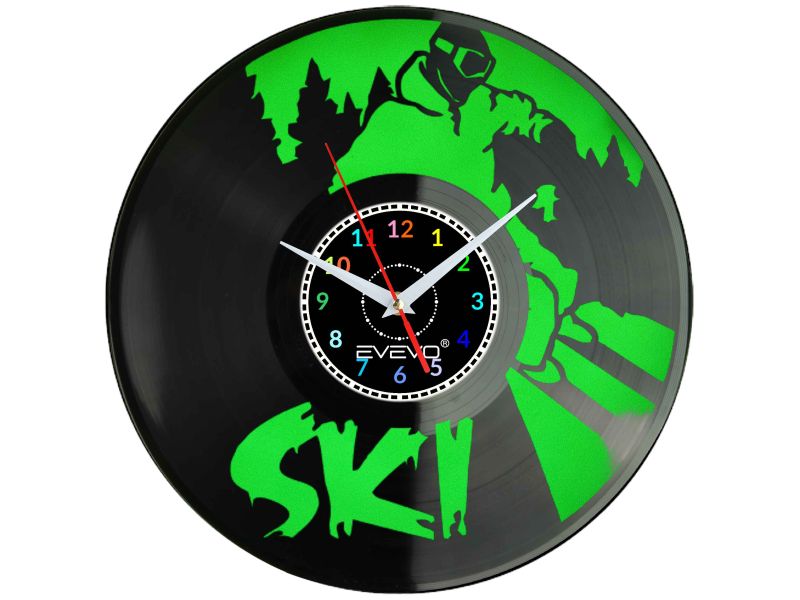 Nástěnné Hodiny Ski Lyžování Fluorescenční Lyže Pozadí Vinylová Deska Prez