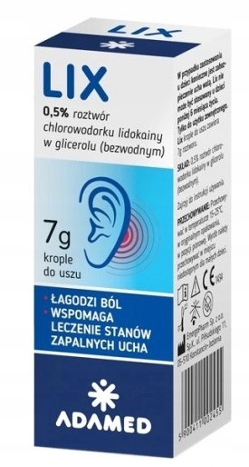 

LIX krople przeciwbólowe do uszu z lidokainą 7g