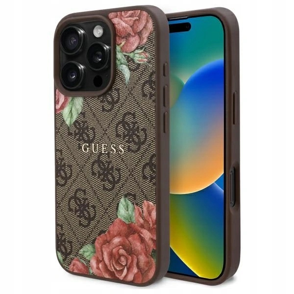 Pouzdro Guess pro iPhone 16 Pro Max hardcase 4G Flowers Print MagSafe hnědé