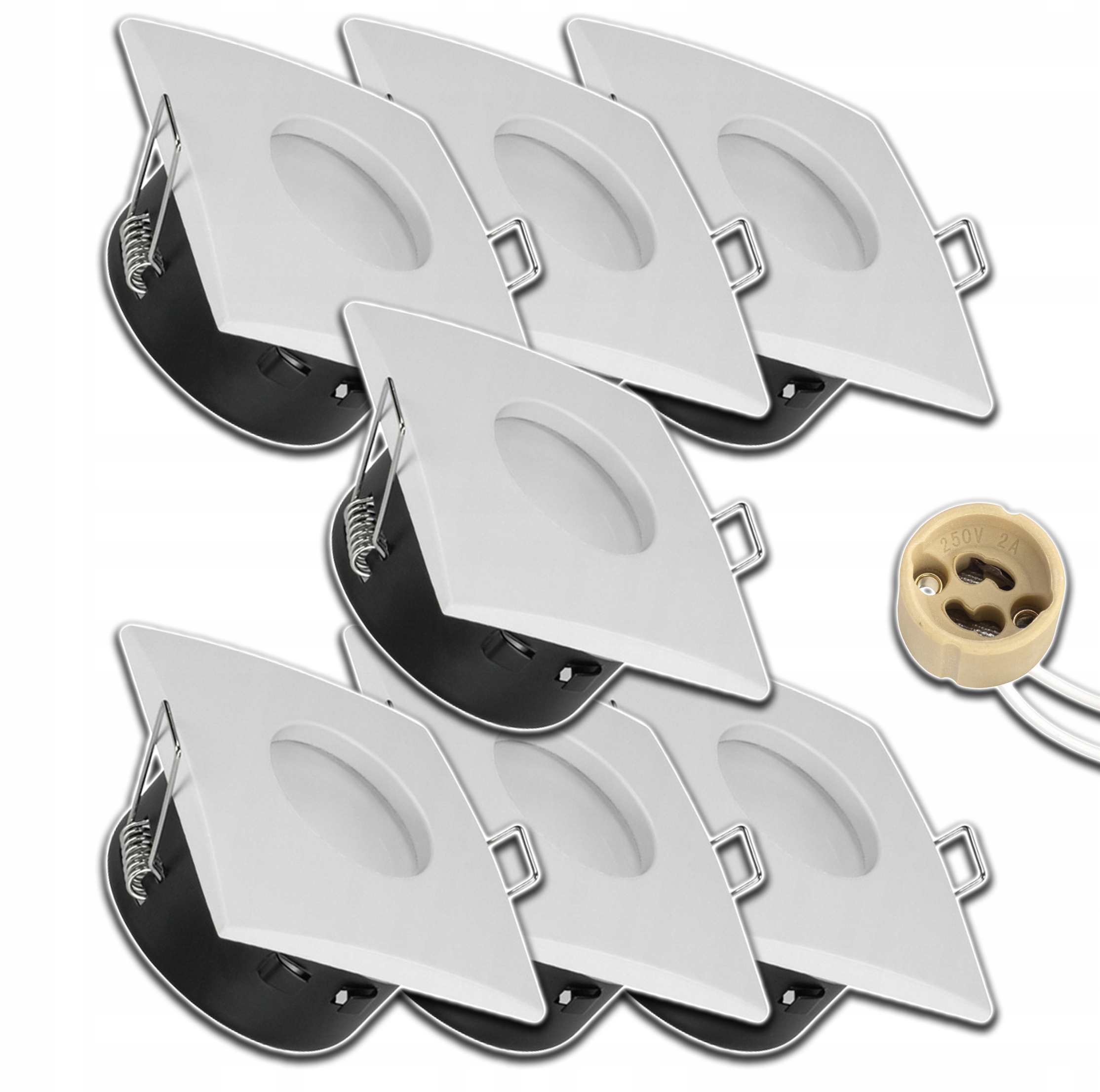 7x Bílá Hermetická Čtvercová Objímka Voděodolná Stropní Halogenová Zásuvka