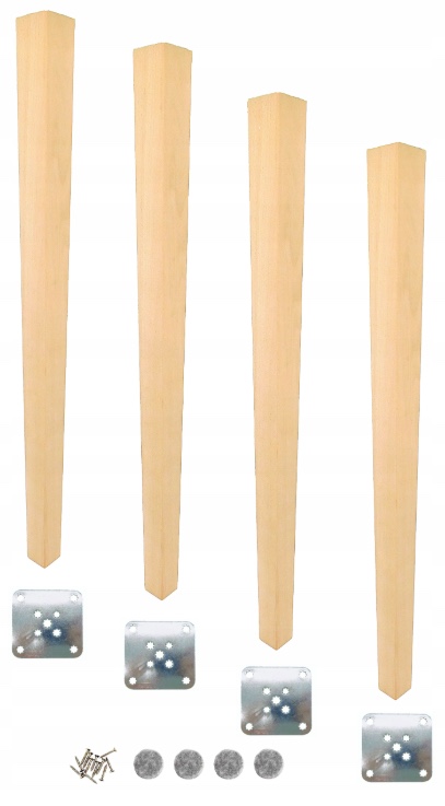 Sada 4x drevené nábytkové lichobežníkové nohy 72 cm 5x3,5 surové upevnenie