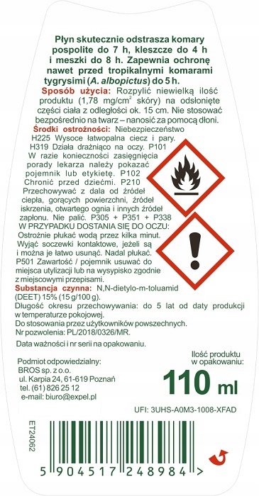 EXPEL płyn środek na KOMARY KLESZCZE MESZKI 110ml Marka Expel