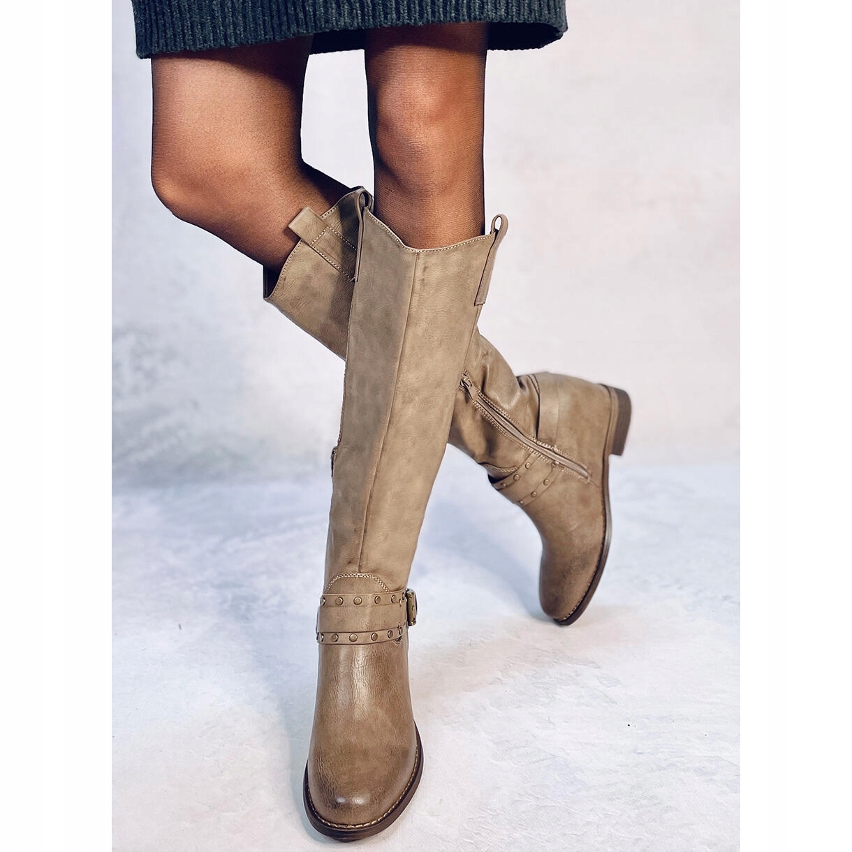 Kozaki na ukrytym koturnie Watson Khaki r.40 Rozmiar 40