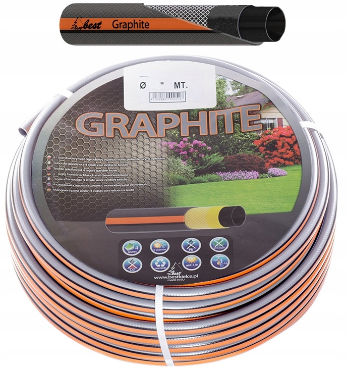 Wąż Ogrodowy 4-WARSTWOWY 3/4 50 Best Graphite Mocny Solidny Odporny 24 Bar