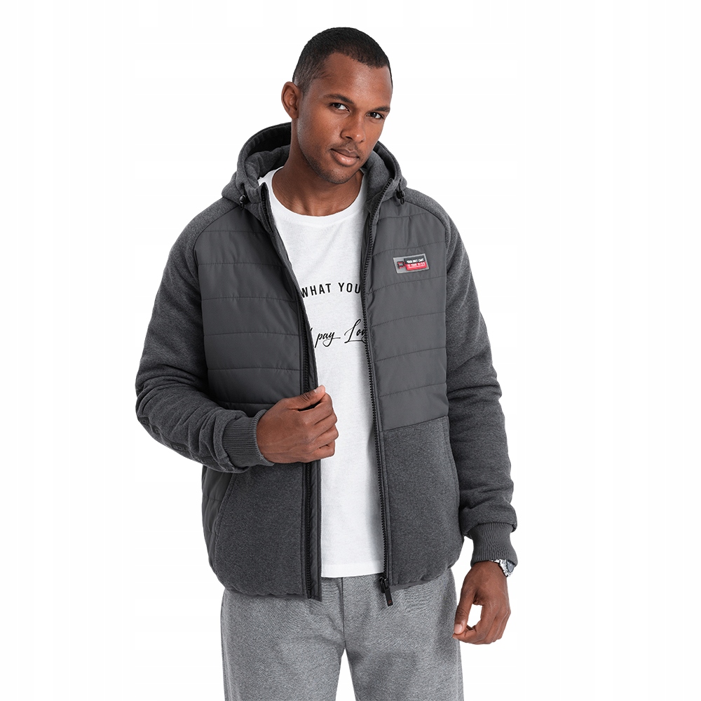 Pikowana kurtka męska z dzianinowymi rękawami ciemnoszara V3 C635 r. L