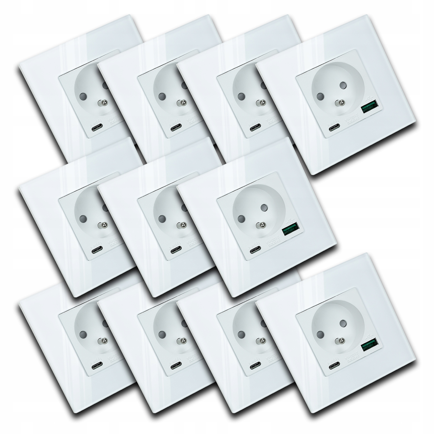 11x Moderní Bílé Elektrické Sklo S Vestavěnou Usb Nabíječkou