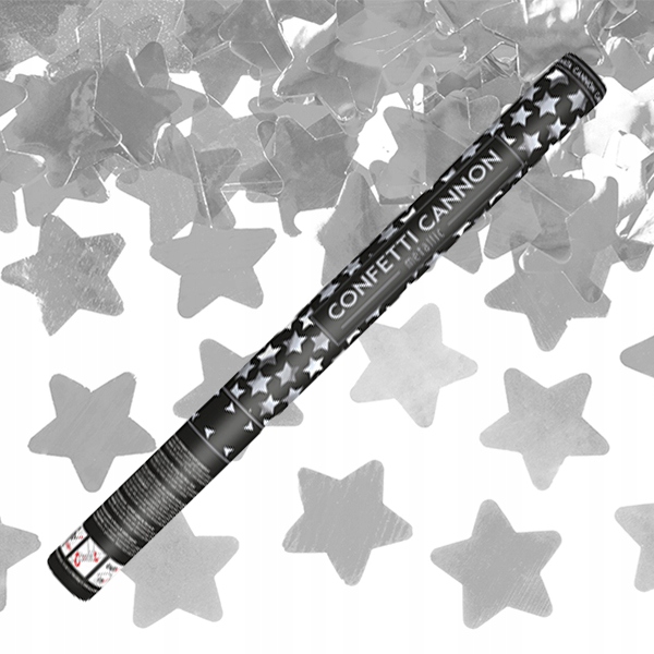 

Tuba z Konfetti Strzelająca Gwiazdki Srebrne 60cm