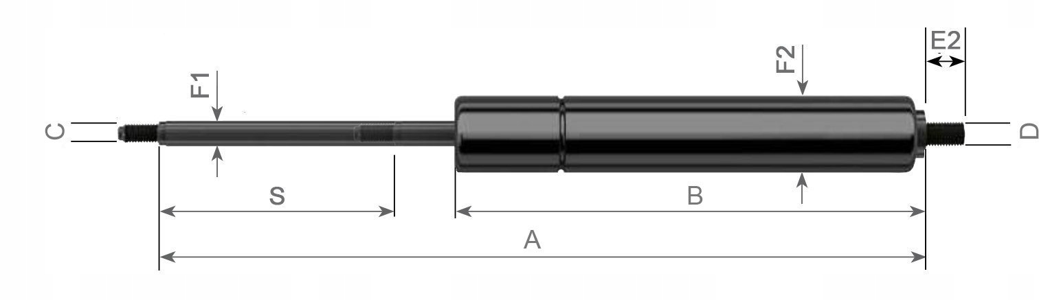 servopohon plynový tlumič A=355 B=203 F=1000N M8
