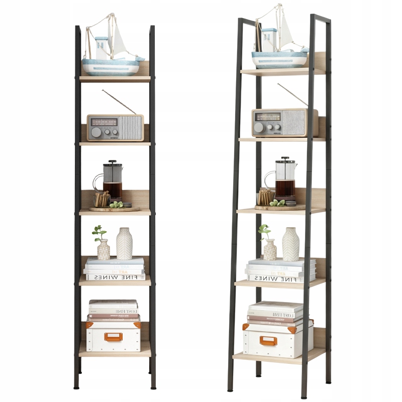 Industriální Vysoký Stojanový Regál Světle Hnědý 5 Polic Loftový Žebřík 170 CM