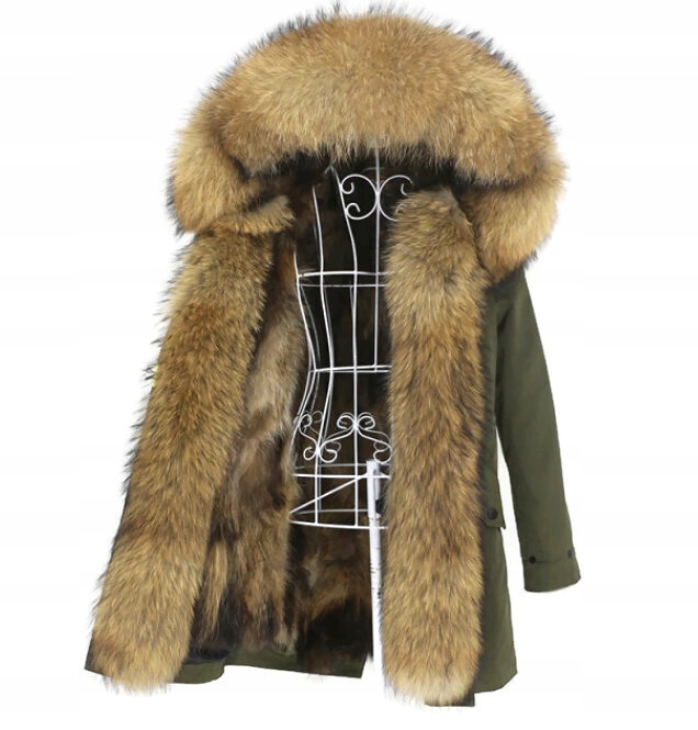 Parka Futro Jenot Srebrny Rudy Lis KOLORY 44 XXL