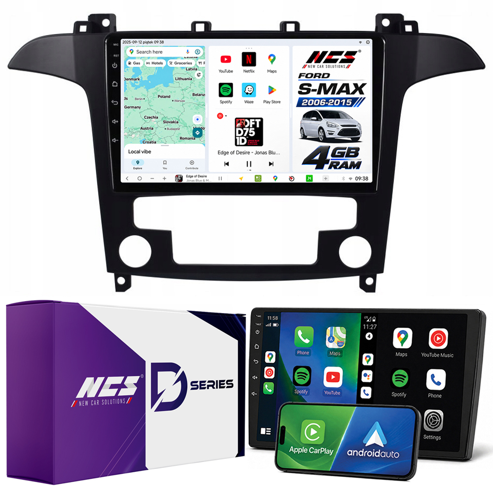 Rádio Navigace Ncs D9 Ford S-Max 2006-2015 Android 4GB Lte 9″ Černá