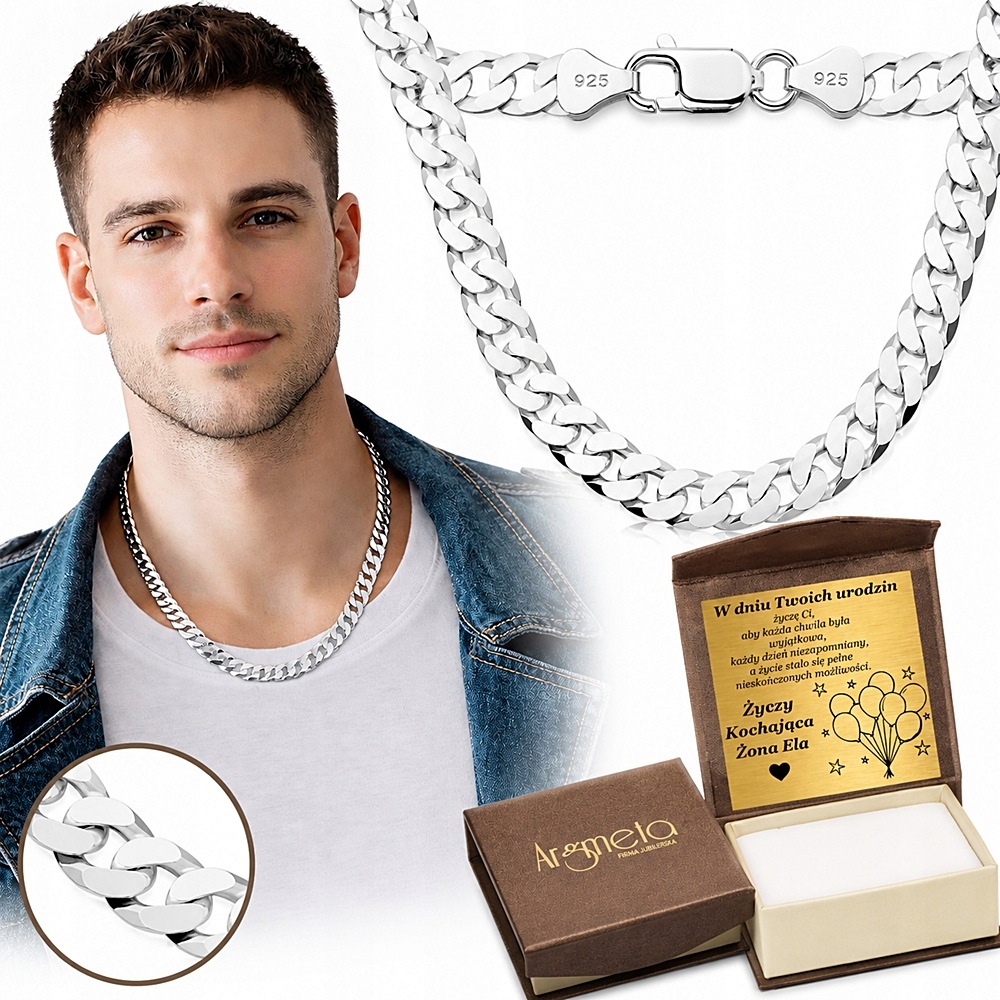 Łańcuszek Srebrny Męski Pancerka Pełny Diamentowany 8,20 mm Grawer