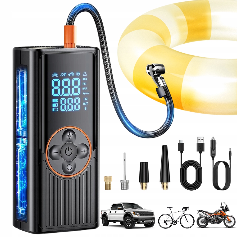 Přenosná Elektrická Pumpa Kompresor Do Auta Pro Pneumatiky 12V S Manometrem