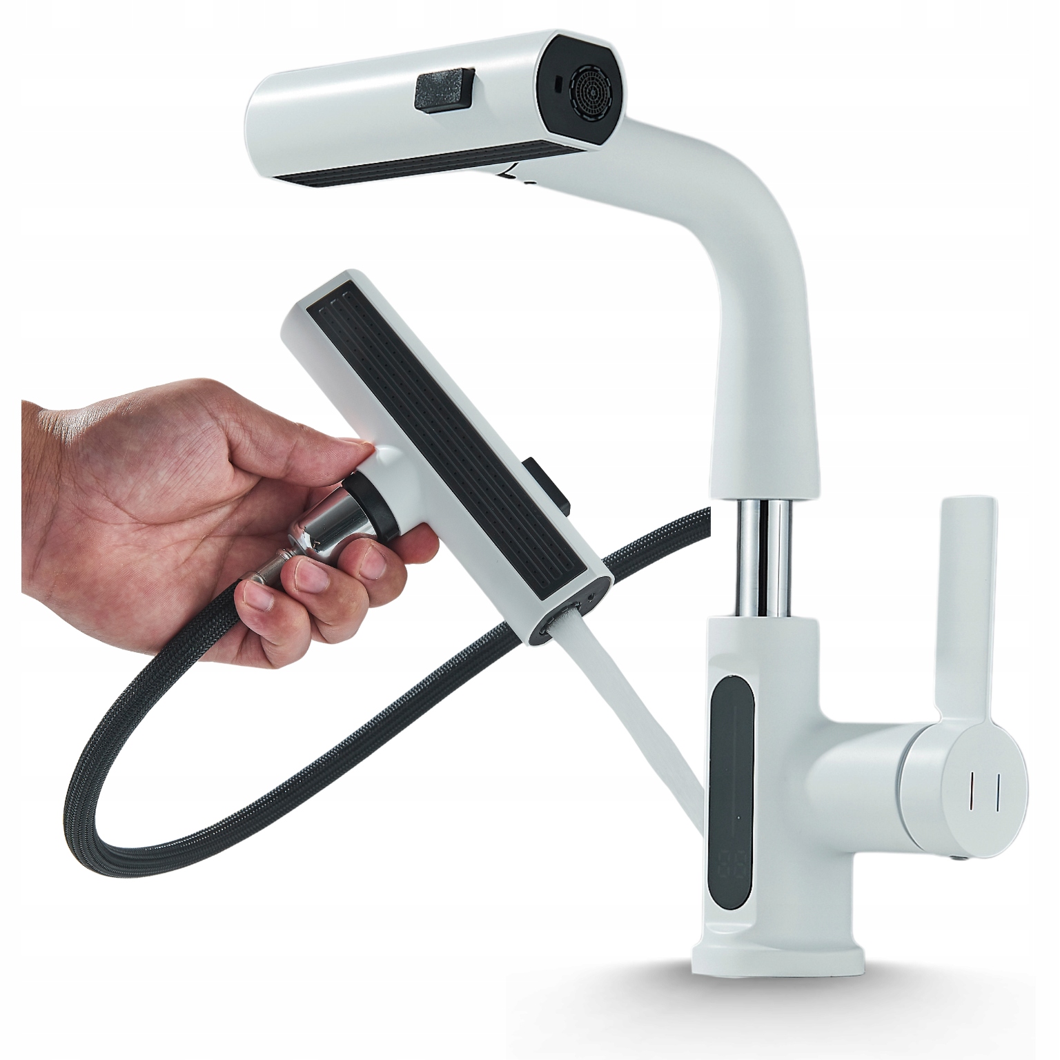 Biela Kúpeľňová Batéria Do Umývadla, Rozkladacia, Výsuvná, Nastaviteľný Výtok