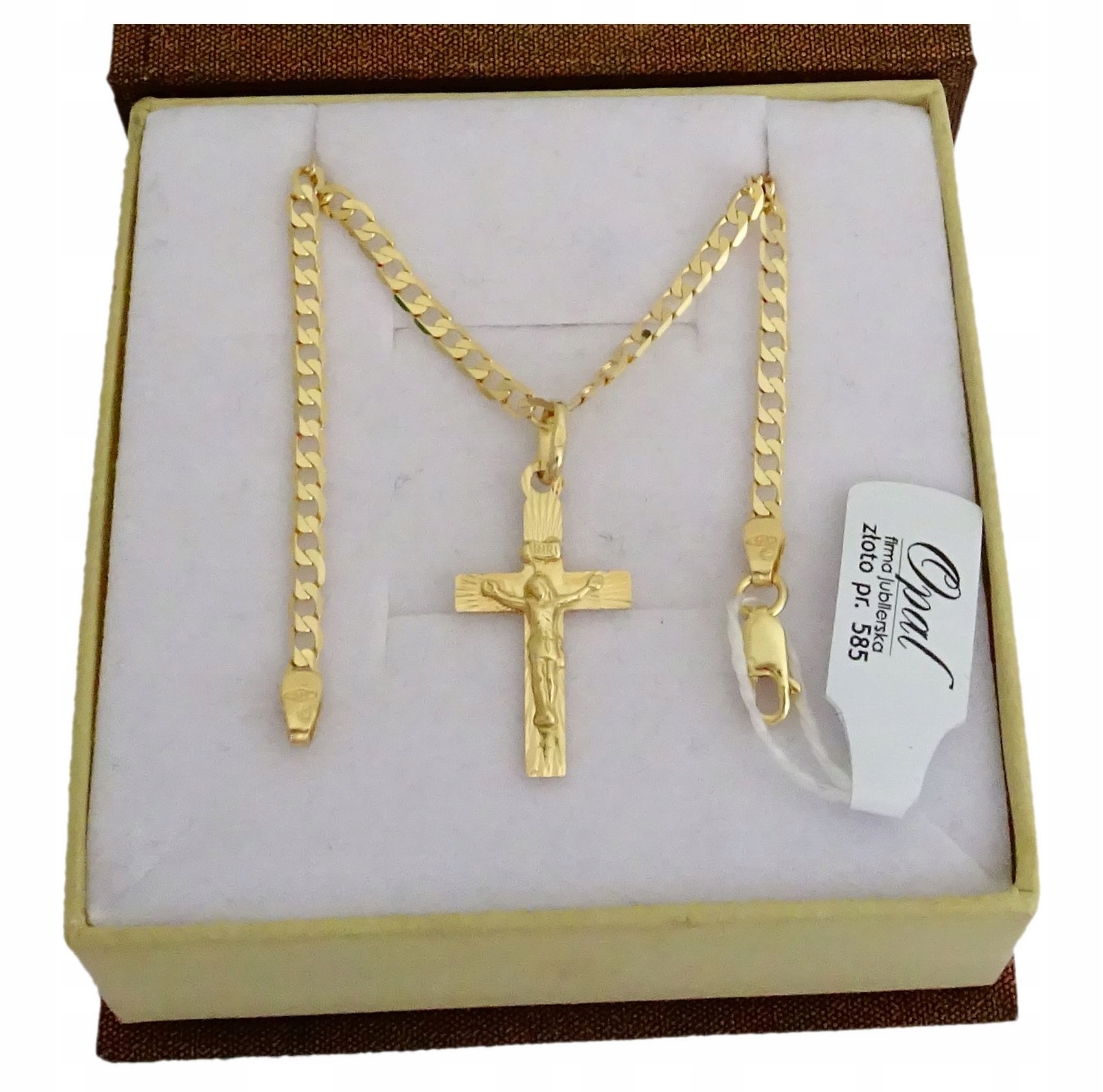 ŁAŃCUSZEK ZŁOTY PEŁNY 585/ 55 CM. KRZYŻYK GRAWER