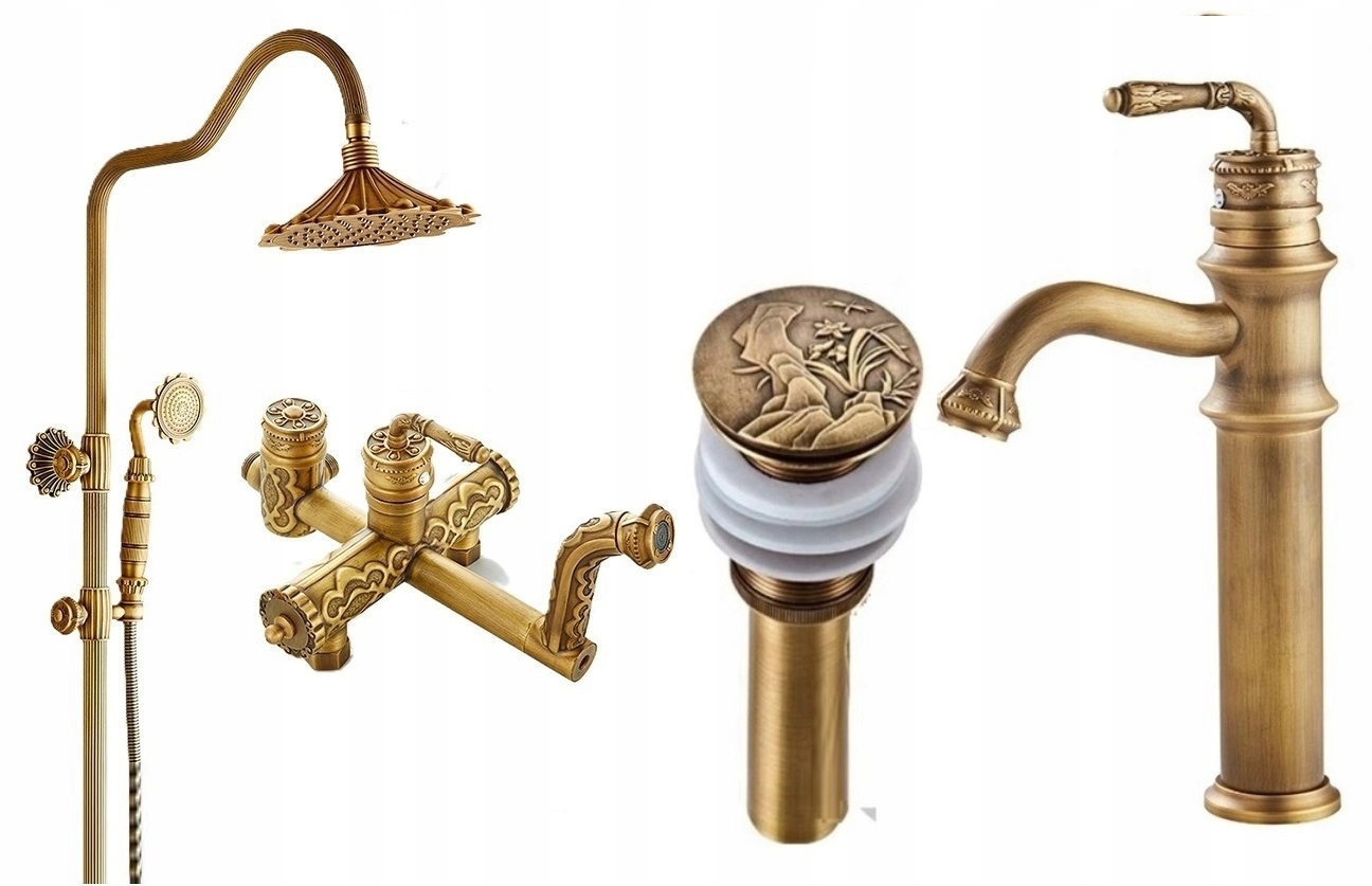 Kúpeľňová sprchová batéria Old Retro Mosadz Master sada