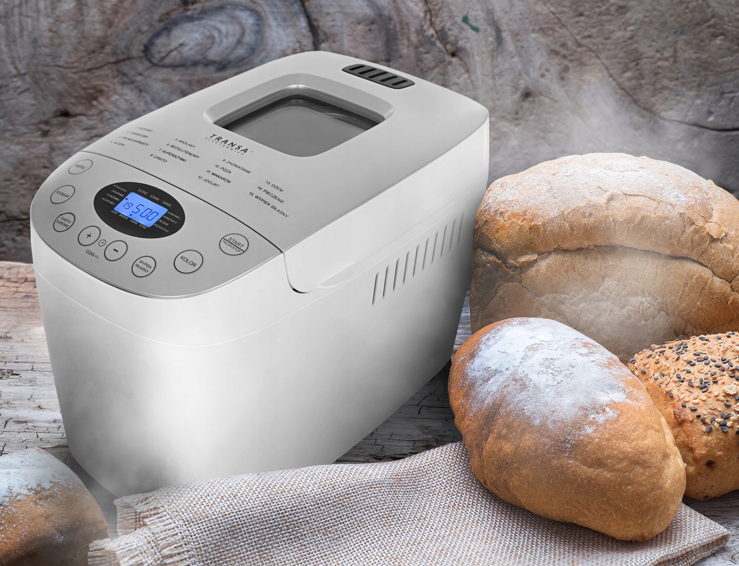 Automat do chleba Wypiekacz 15 PROGRAMÓW 2 MIESZADŁA SmartBake 850W MENU PL Model TE-200