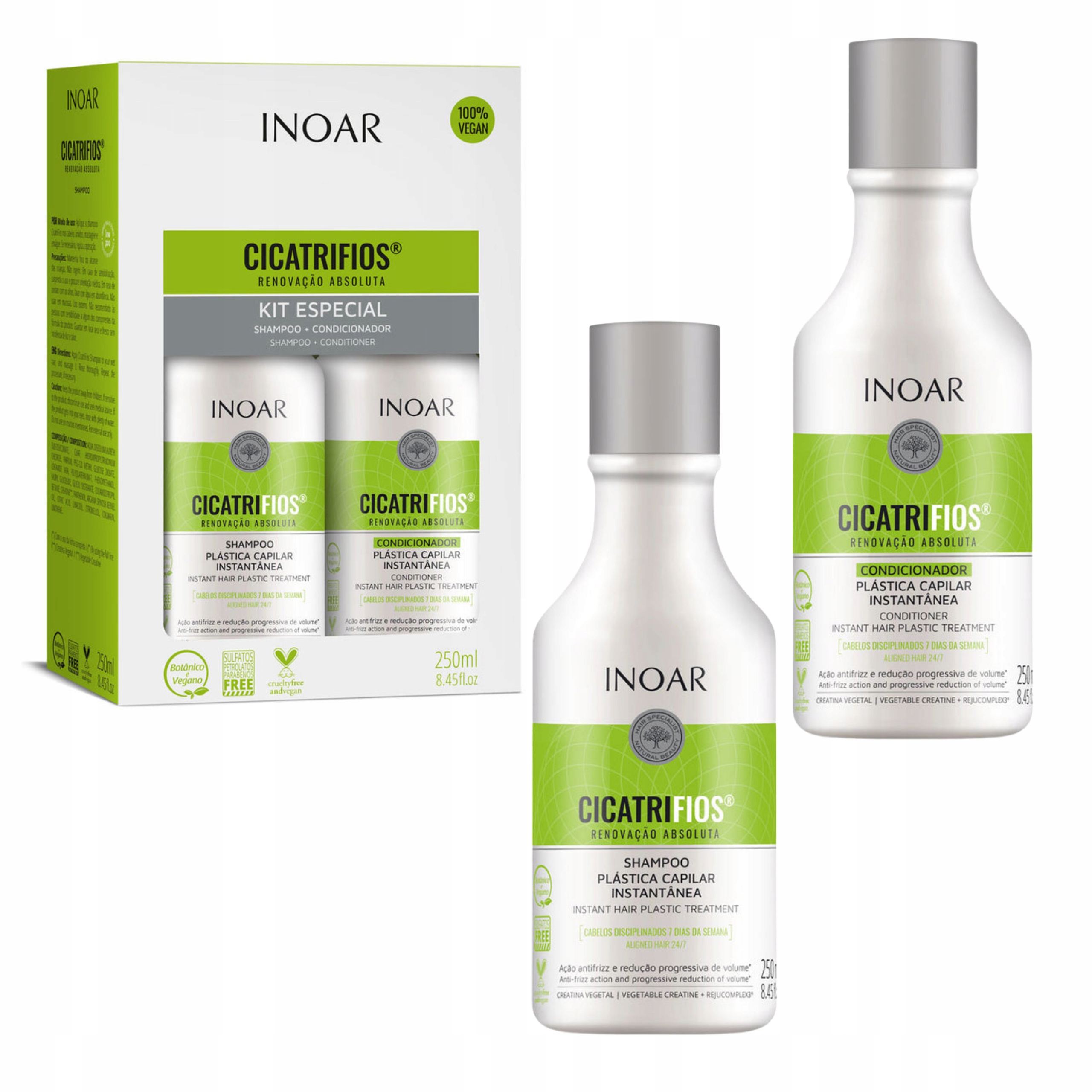 Inoar Cicatrifios Zestaw Duo Szampon 250ml Odżywka 250ml Zniszczone Włosy