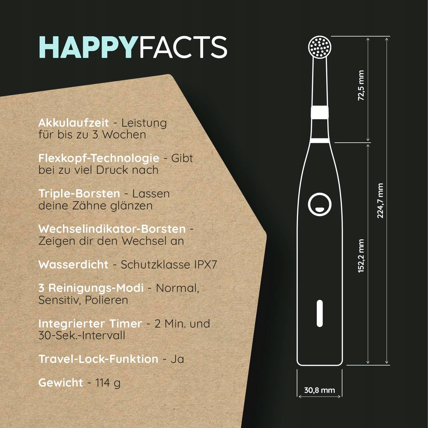 HAPPYBRUSH Szczoteczka Elektryczna Eco R2 Z Akumulatorem 3 Końcówki — miniatura 7