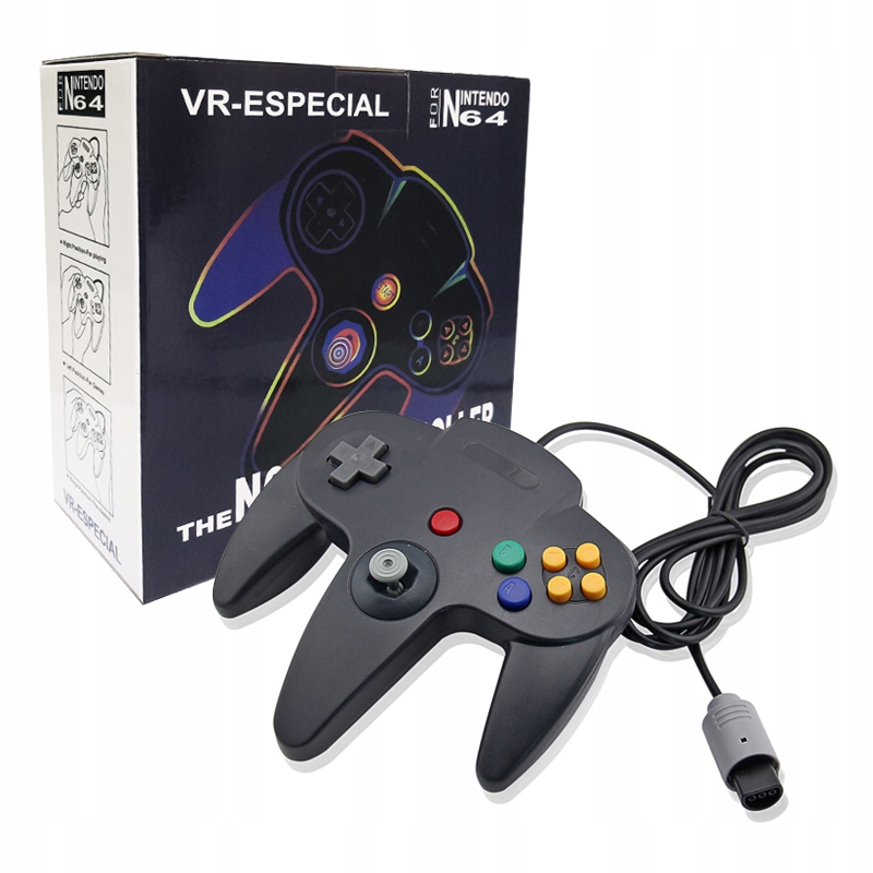 Wlg Drátový ovladač pro konzoli Nintendo 64 N64, černý