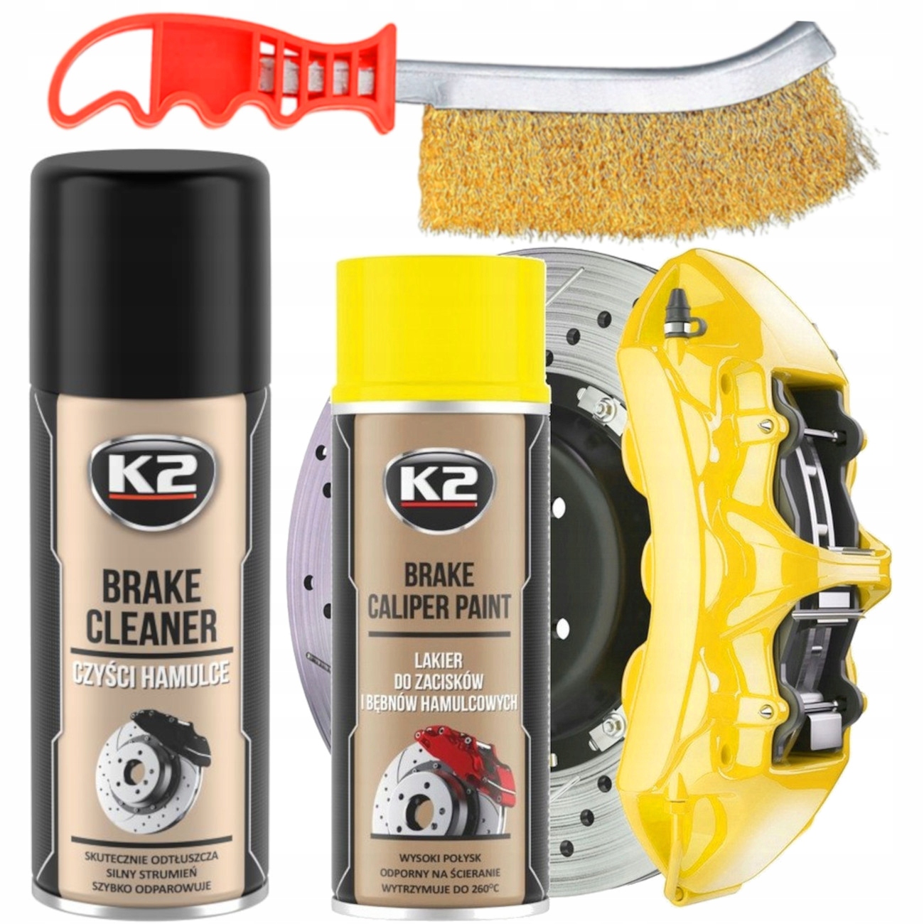 K2 Zestaw Lakier Farba Do Malowania Zacisków Hamulcowych Spray Żółty