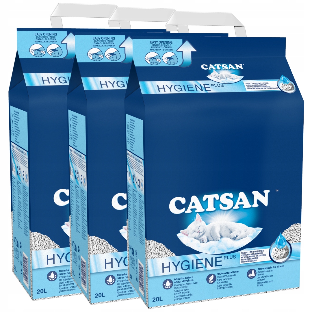 Levně Catsan Hygiene Plus Bentonitová Stelivo Stelivka 3x20L